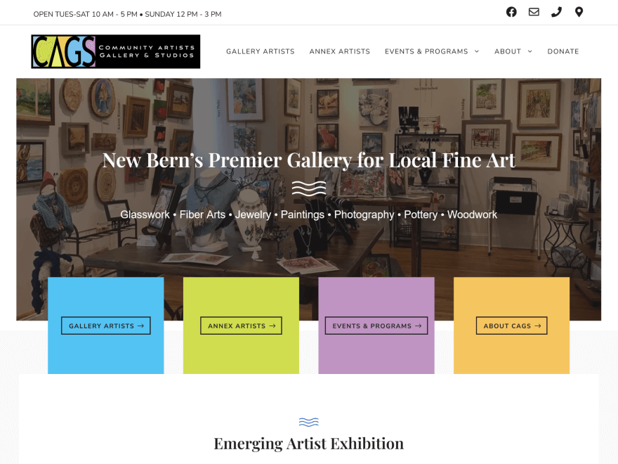 Snapshot of artists gallery and studios website