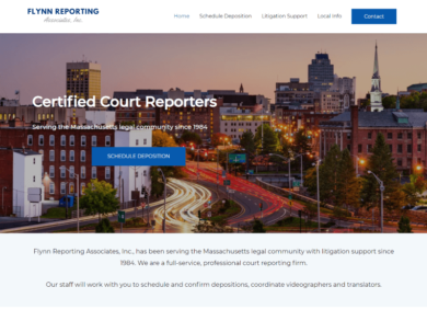 <center>Court Reporting Firm</center> Flynn Court Reporting - Website Snapshot