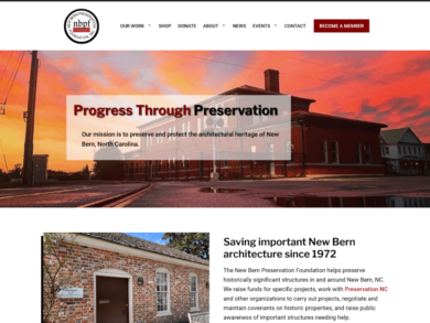 <center>Nonprofit Preservation Foundation</center> Snapshot of New Bern Preservation Foundation website
