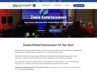 NC Entertainer Snapshot of Zowie Entertainment website